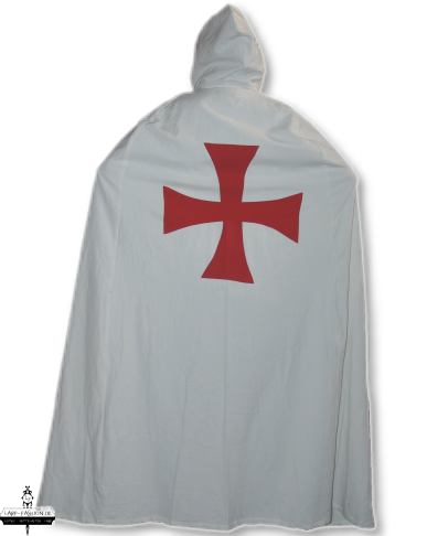 Cape Chevalier Templier Blanche Médiévale - Costume Halloween Croisade Homme Femme
