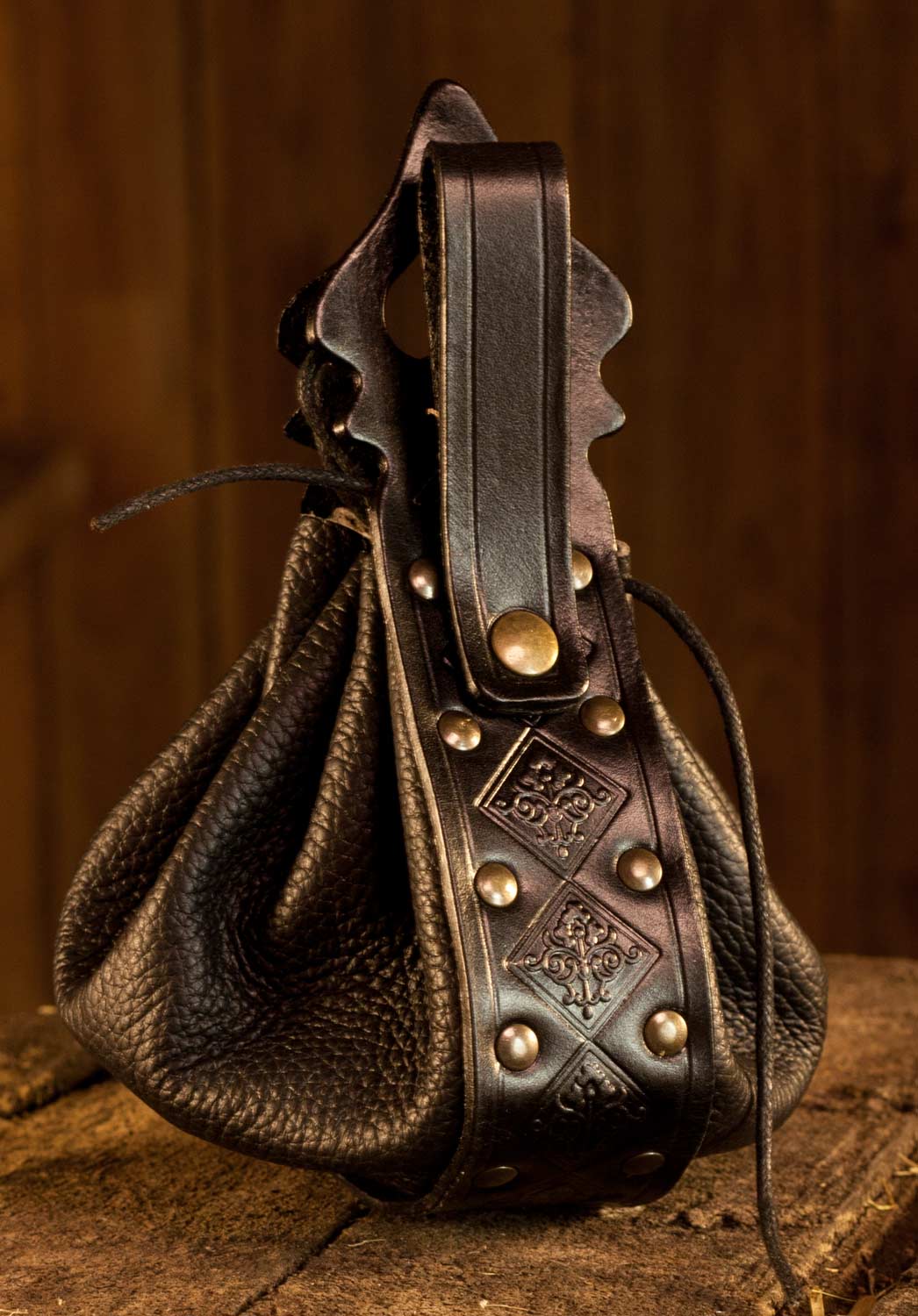Zugbeutel Leder in schwarz oder braun - Mittelalter Tasche und Gürteltasche