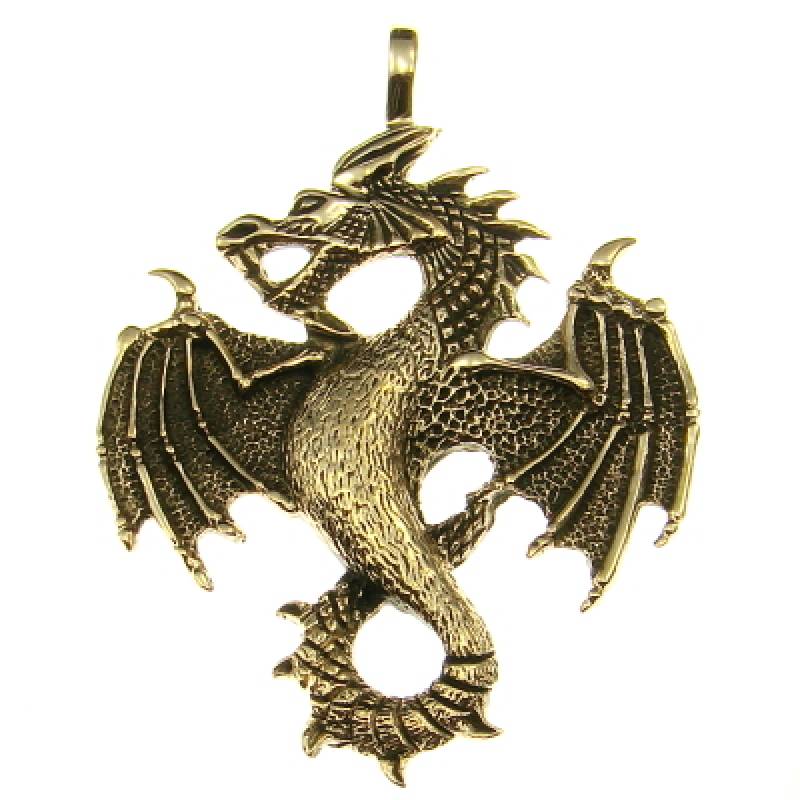 Pendentif Dragon En Bronze Laiton Bleu Et Doré - 4.5 Cm, 7g - Neuf Sans Emballage