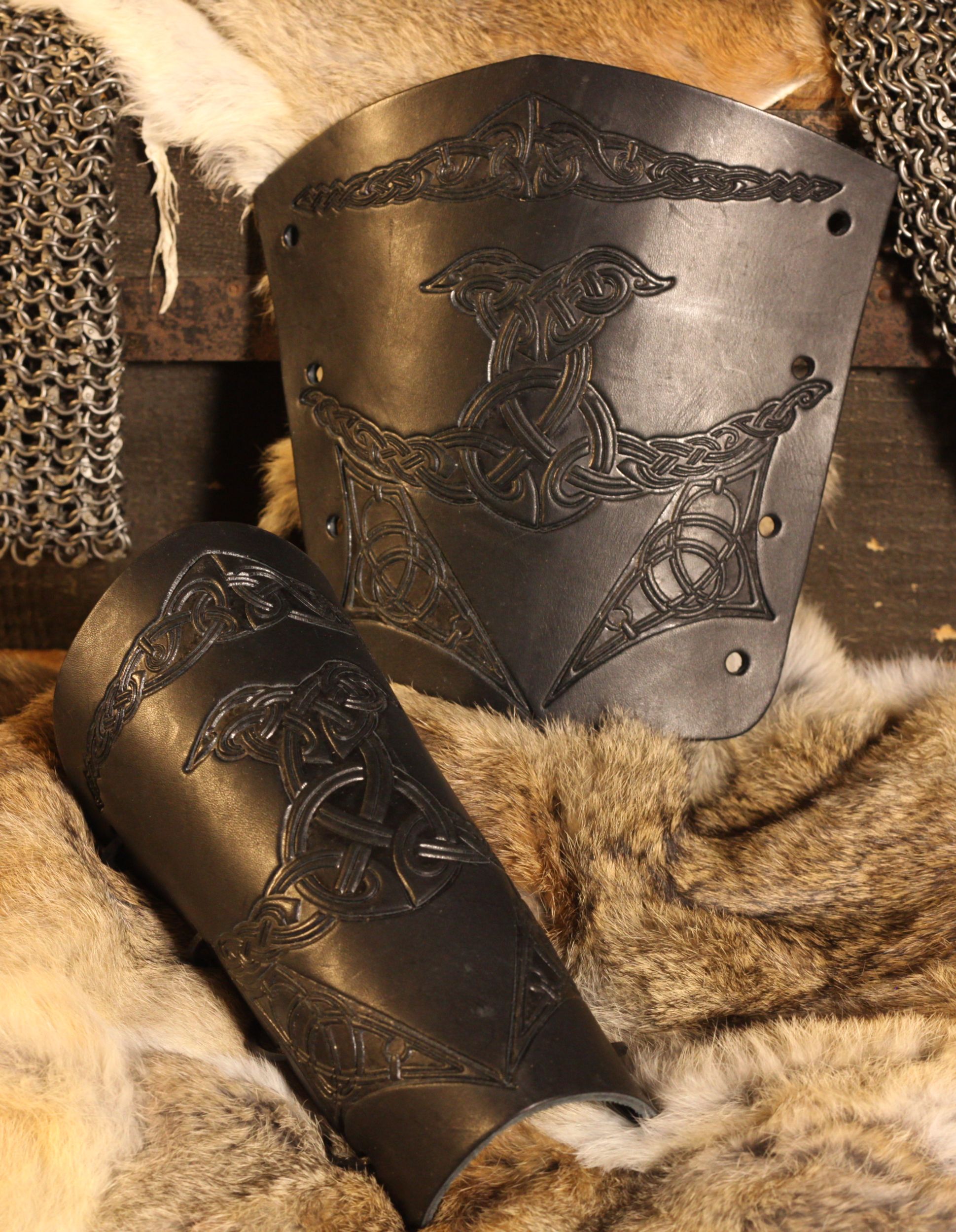 Leather Vambraces Norse Embossing order online with larp-fashion.co.uk