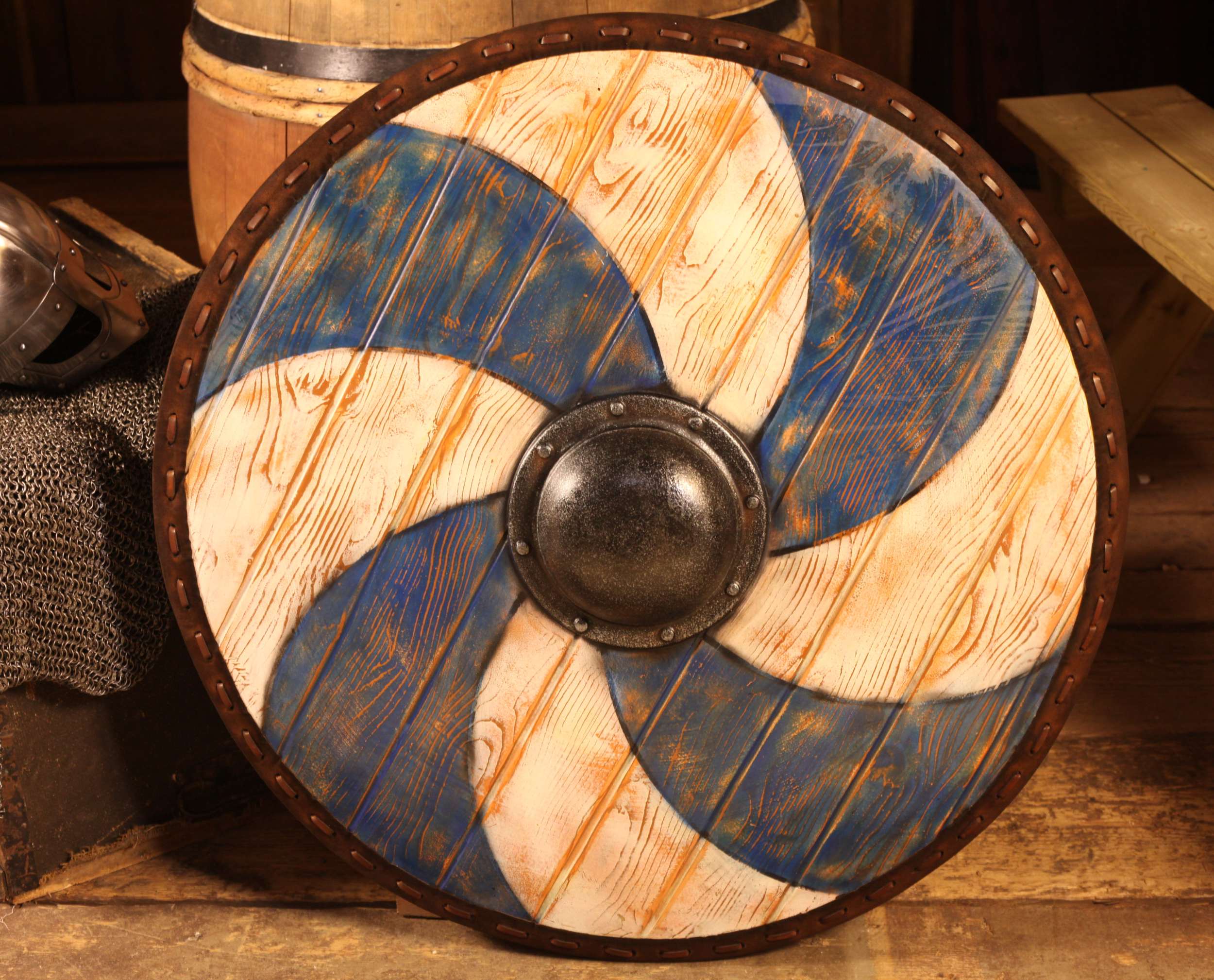 Viking round shield in blue and white