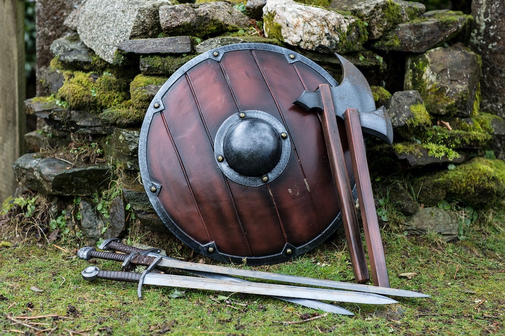LARP round shield and LARP weapons from our online shop
