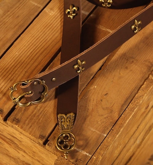 The medieval belt made of leather in black or brown